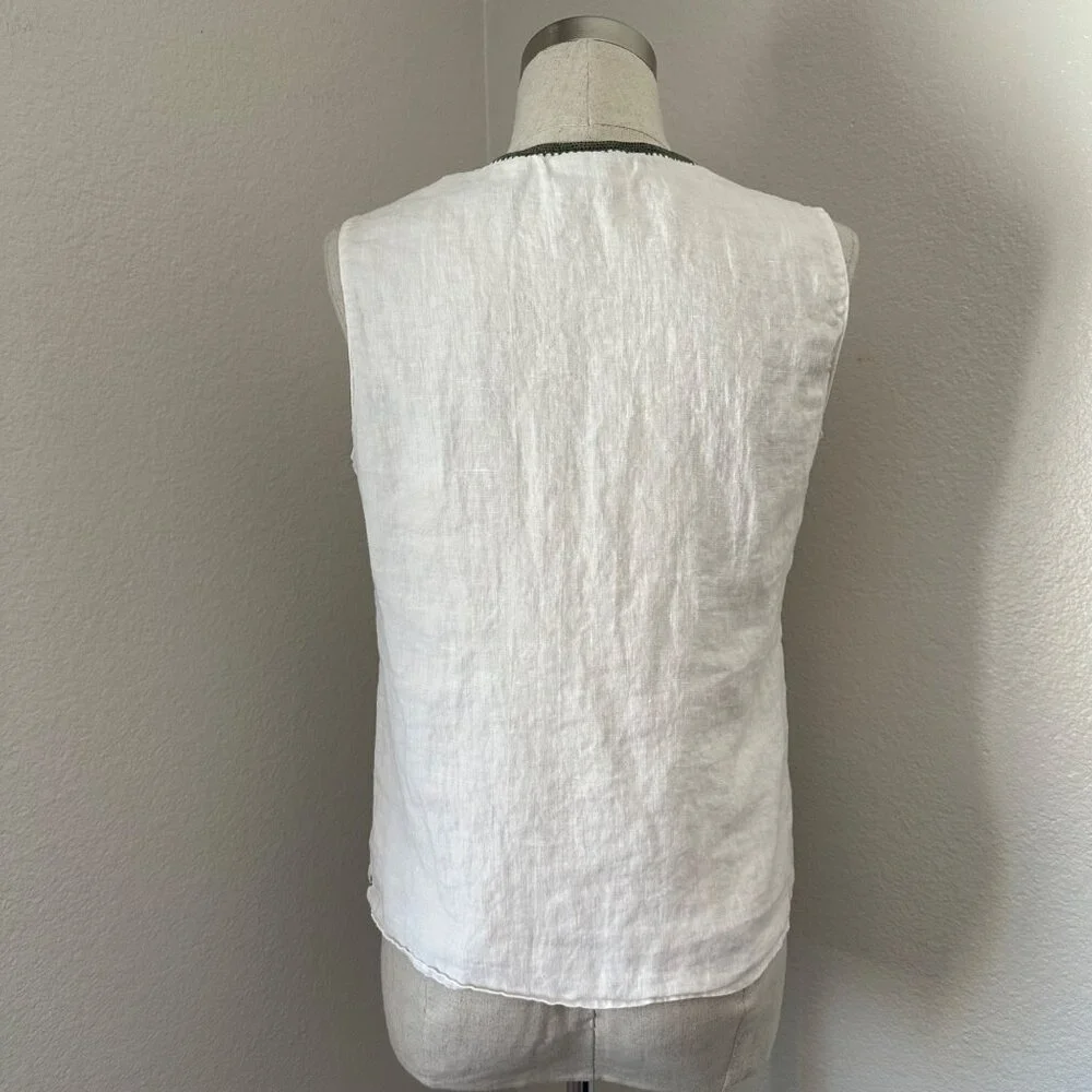 Banana Republic Linen Embroidered Split Neck Sleeveless Lightweight White Sz S - Picture 2 of 10